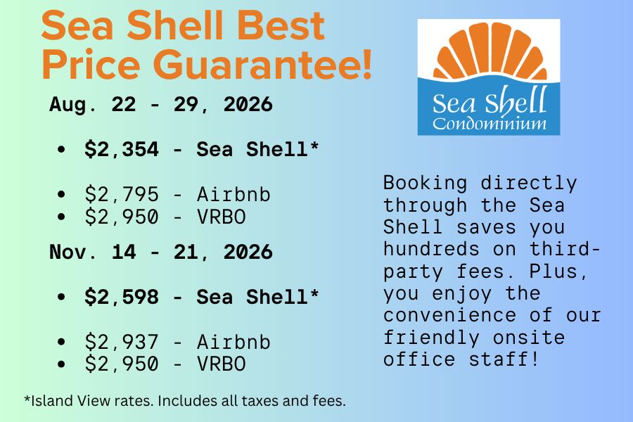 Book direct and save at Sea Shell Condos
